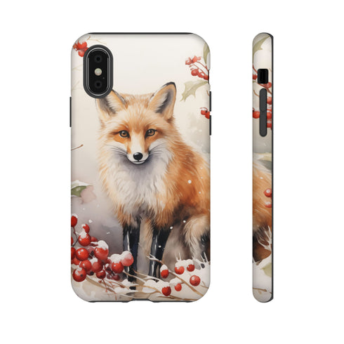 Christmas Fox in a Wreath of Red Berries - Impact Resistant Phone Case iPhone X Matte